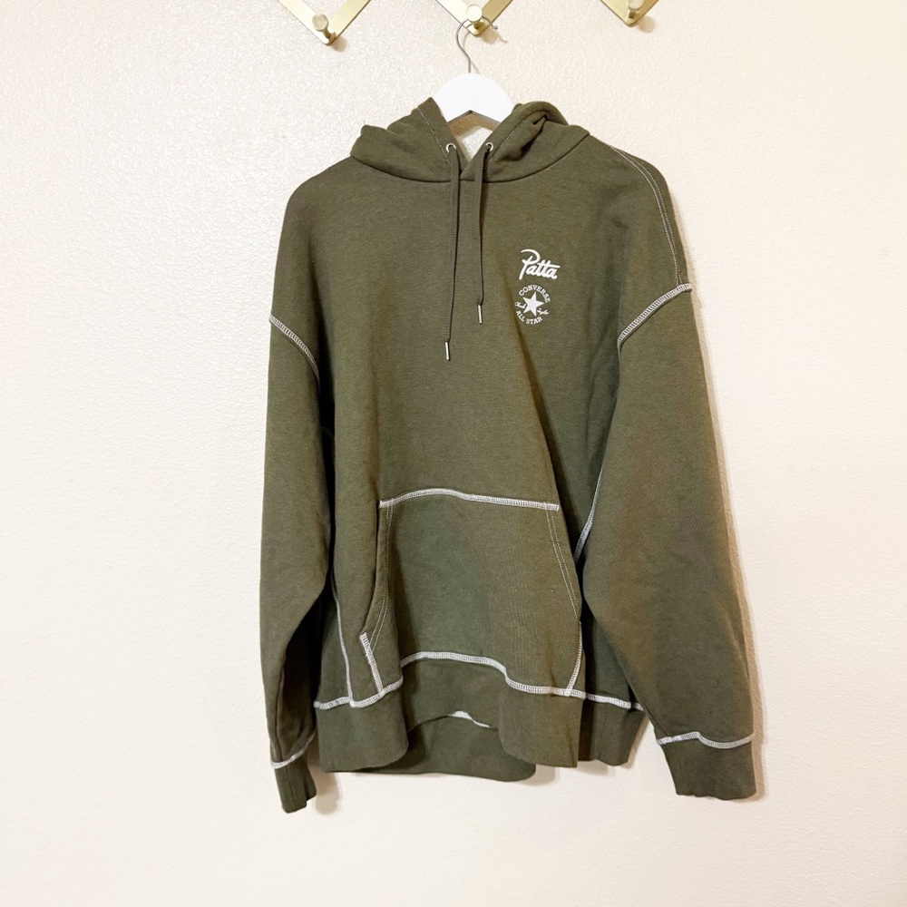 Converse x Patta Gold Pullover Olive Green Standard Hoodie Unisex Collab NEW L - Picture 7 of 10